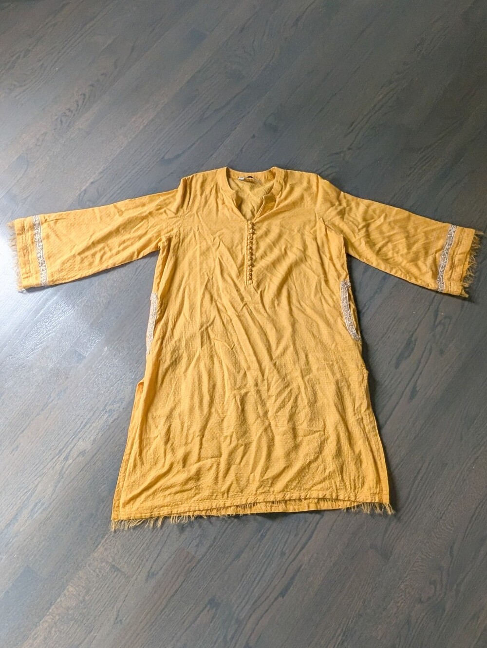 Maria B. Mustard Yellow Embroidered Kurta Top with Pockets – Size L